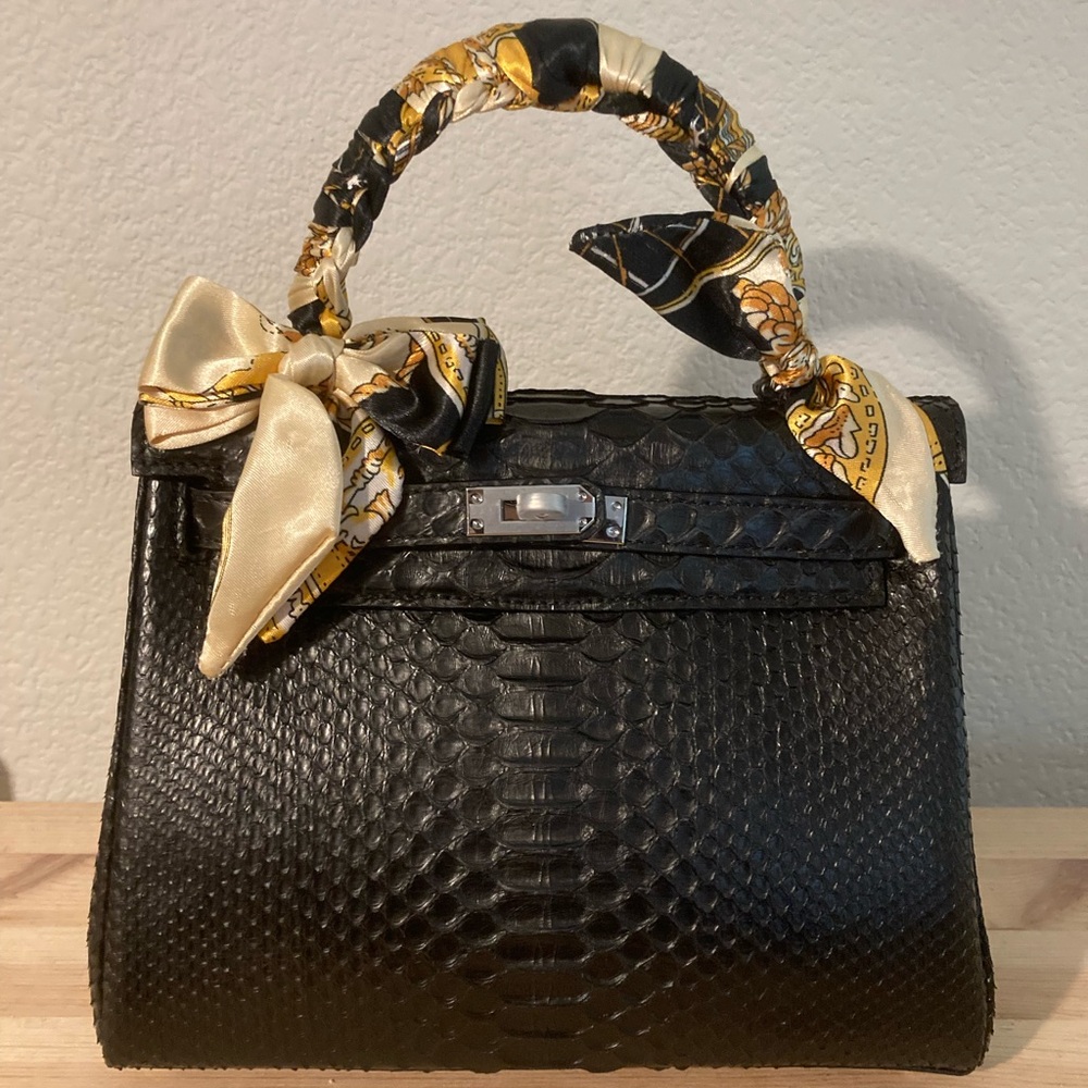 Black Silver Python Textured Handbag - image 1